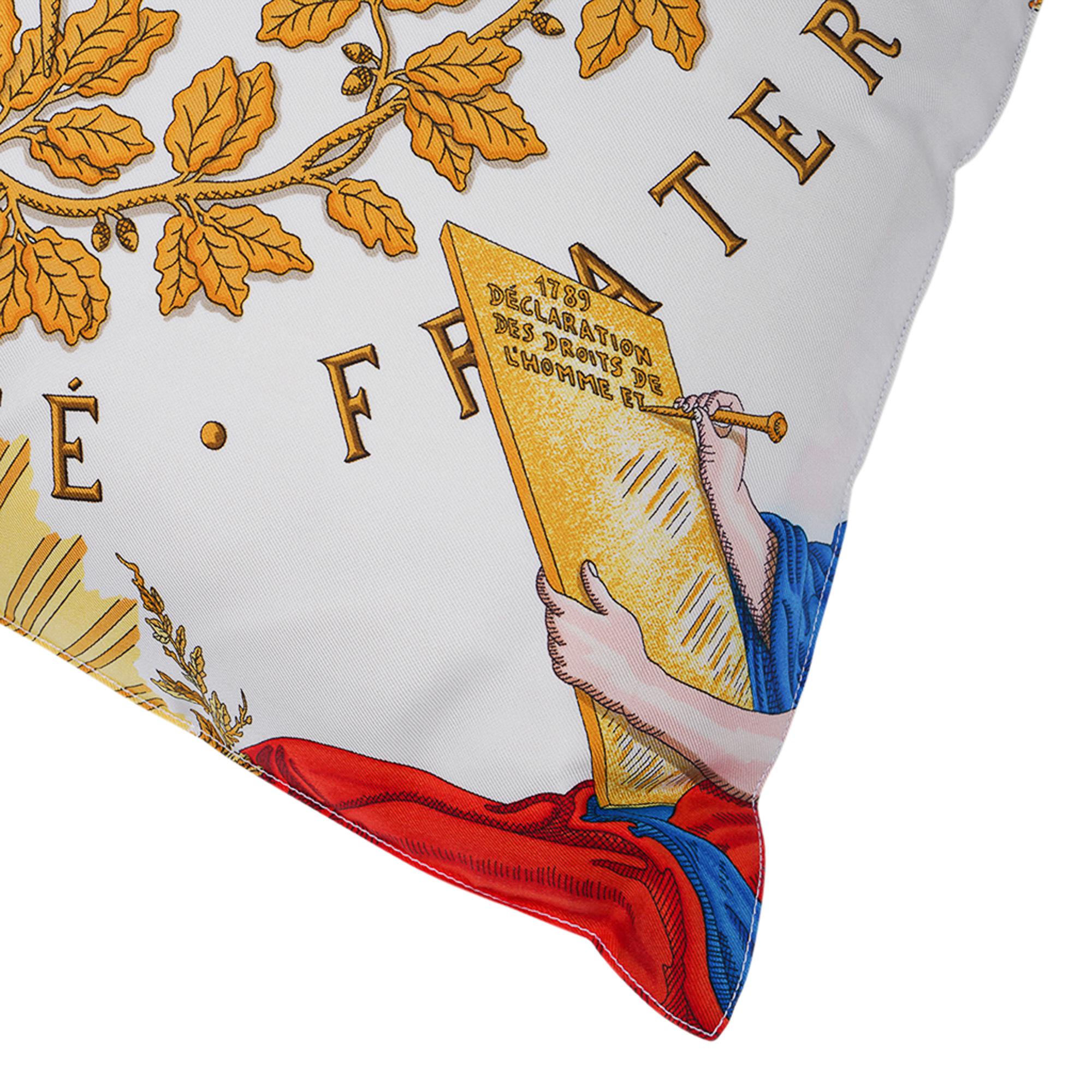 Beige Hermes Liberte Egalite Fraternite 1789 Republique Francaise Vintage Silk Pillow For Sale