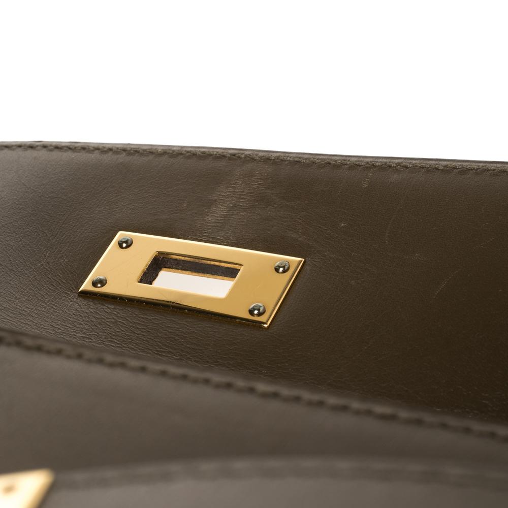 Hermes Lichen Box Calf Leather Gold Hardware Kelly Sellier 32 Bag In Good Condition In Dubai, Al Qouz 2