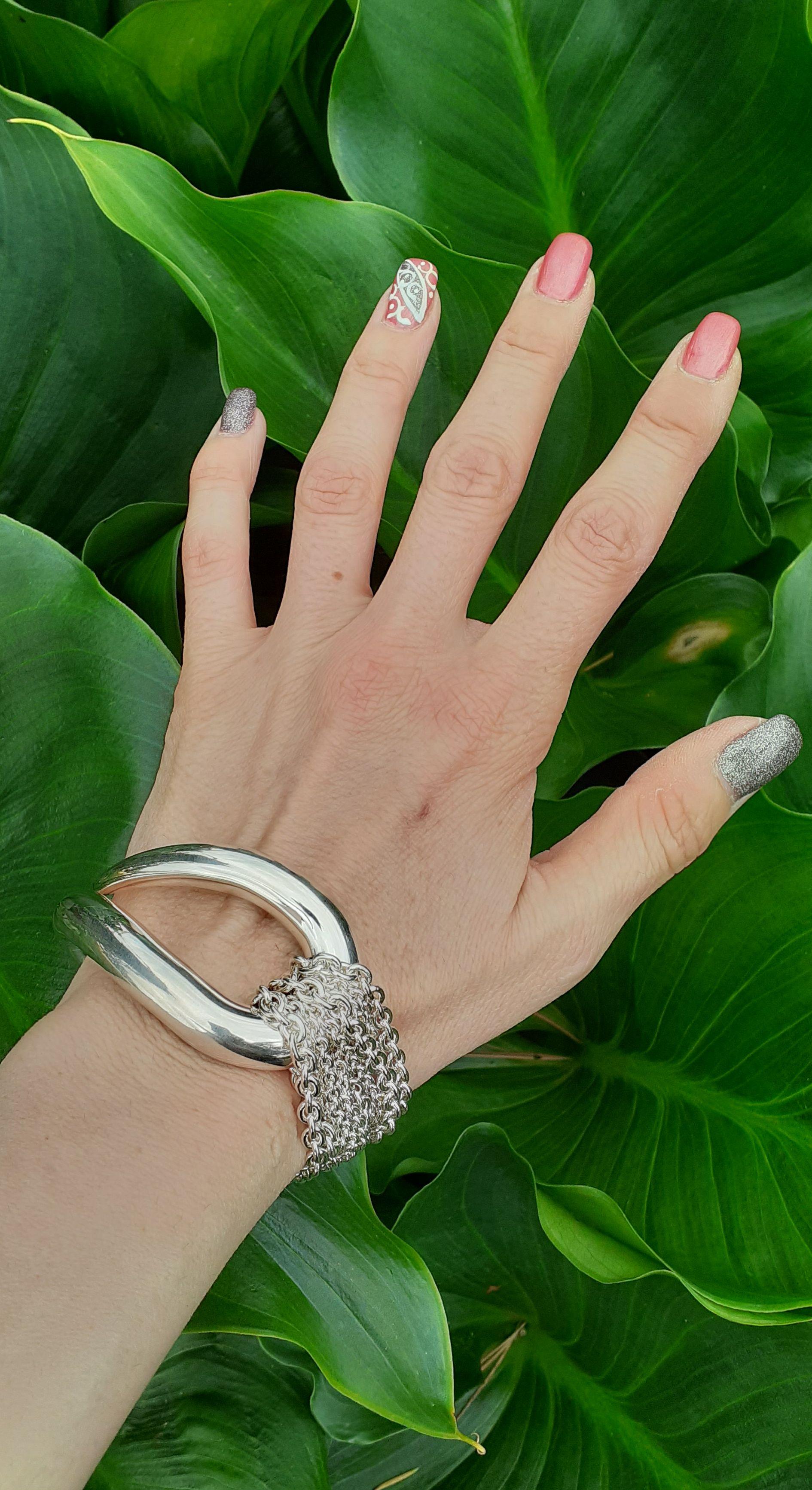 Hermès Licol Glänzendes Silberarmband, seltene Größe im Angebot 14