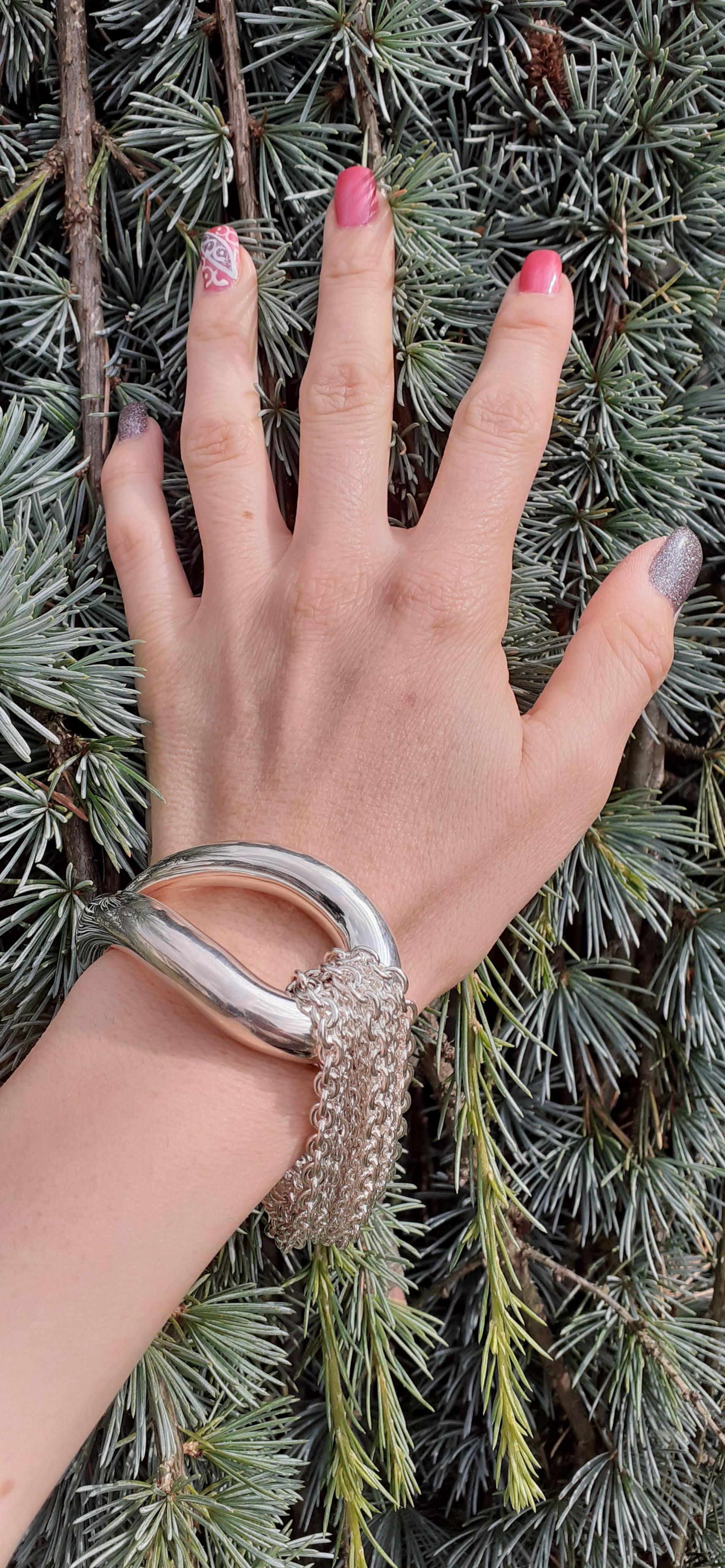 Hermès Licol Shiny Silver Bracelet Small Size Rare For Sale 14