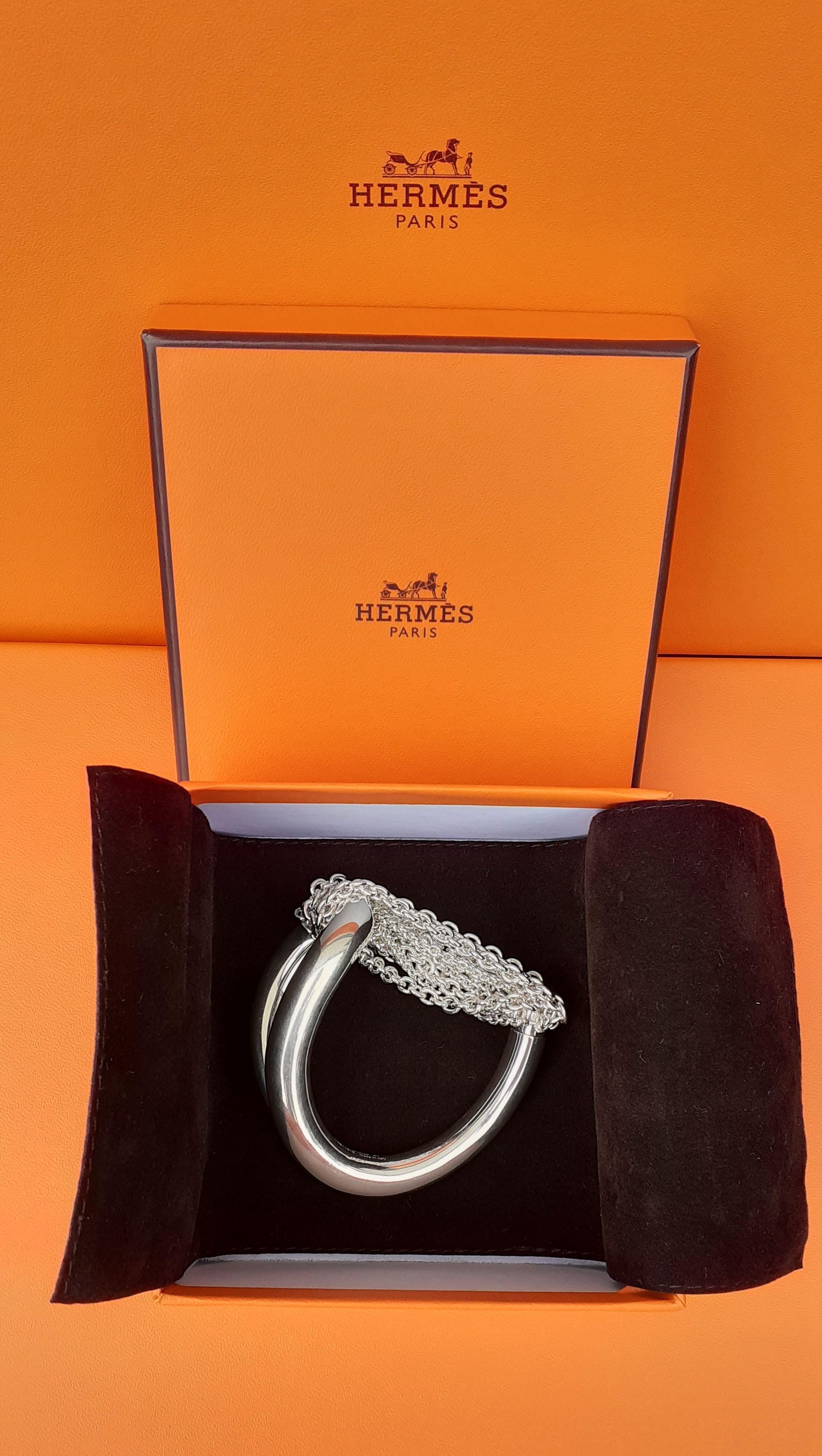 Hermès Licol Shiny Silver Bracelet Small Size Rare For Sale 15