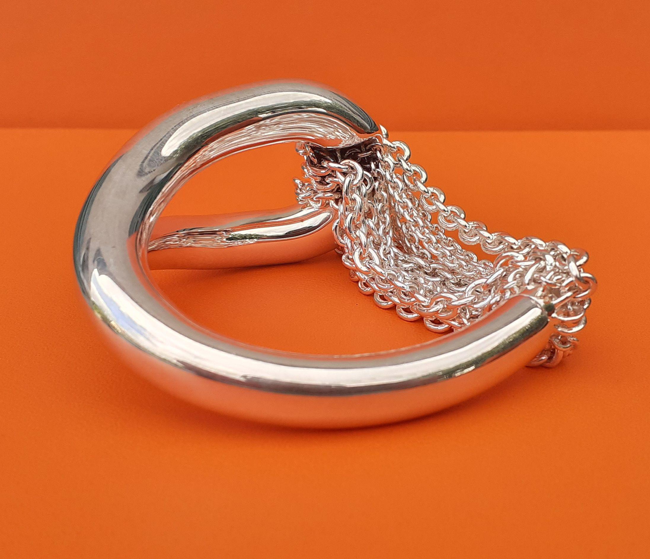 Hermès Licol Glänzendes Silberarmband, seltene Größe im Angebot 1