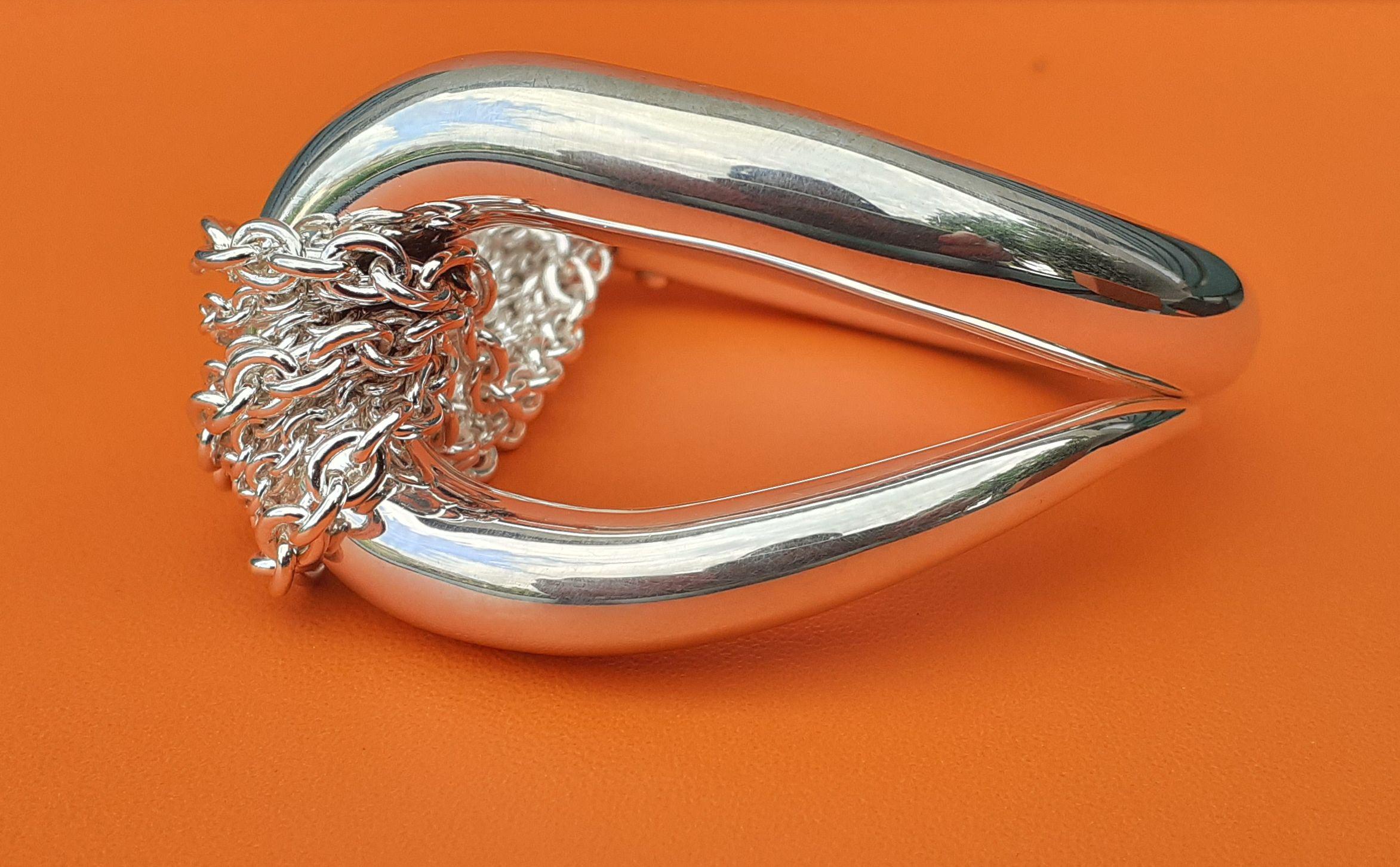 Hermès Licol Glänzendes Silberarmband, seltene Größe im Angebot 5