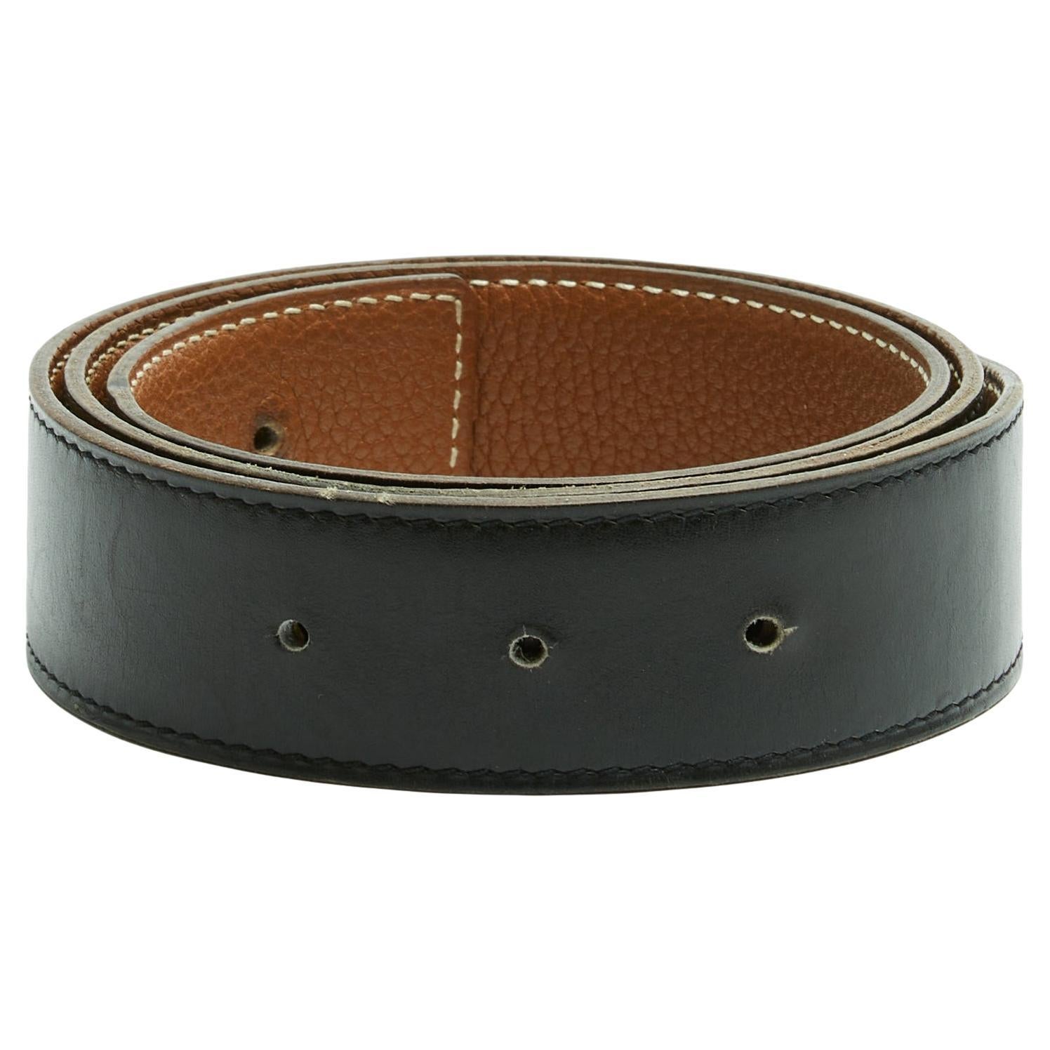 Hermès Lien 32 mm Cuir T75 Black Gold Reversible Leather Belt Strap US28 Hermes