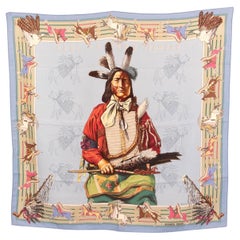 HERMES light blue cashmere silk PANI LA SHAR PAWNEE 90 Scarf