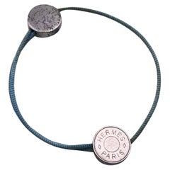 Hermes Light Blue Cotton Cord Adjustable Bracelet with 2 Studs
