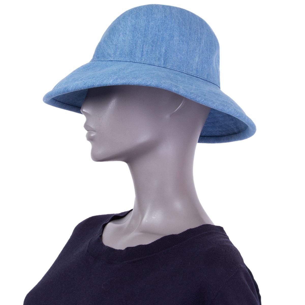 Blue HERMES light blue cotton DENIM Wide Brimmed Bucket Hat S