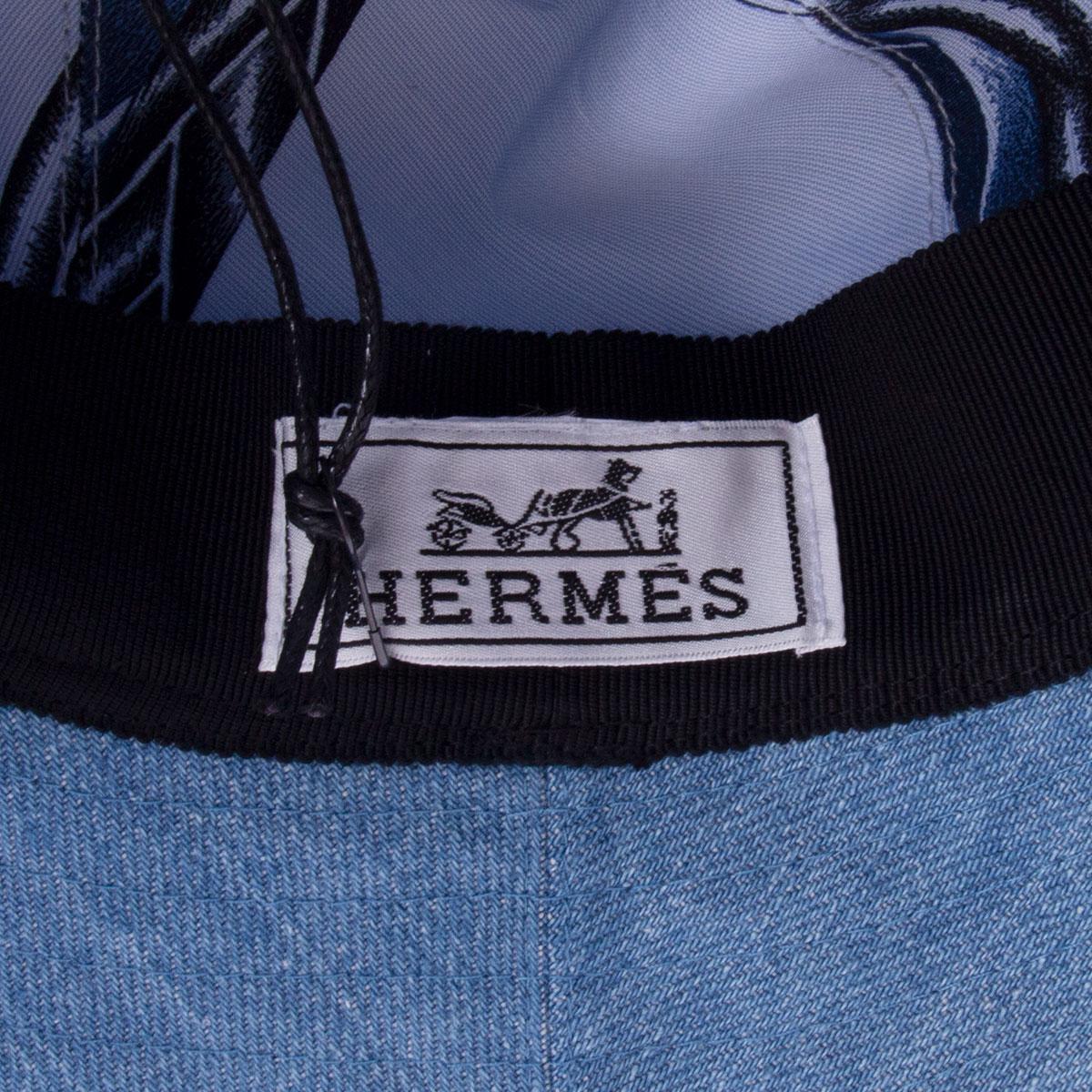 Women's HERMES light blue cotton DENIM Wide Brimmed Bucket Hat S