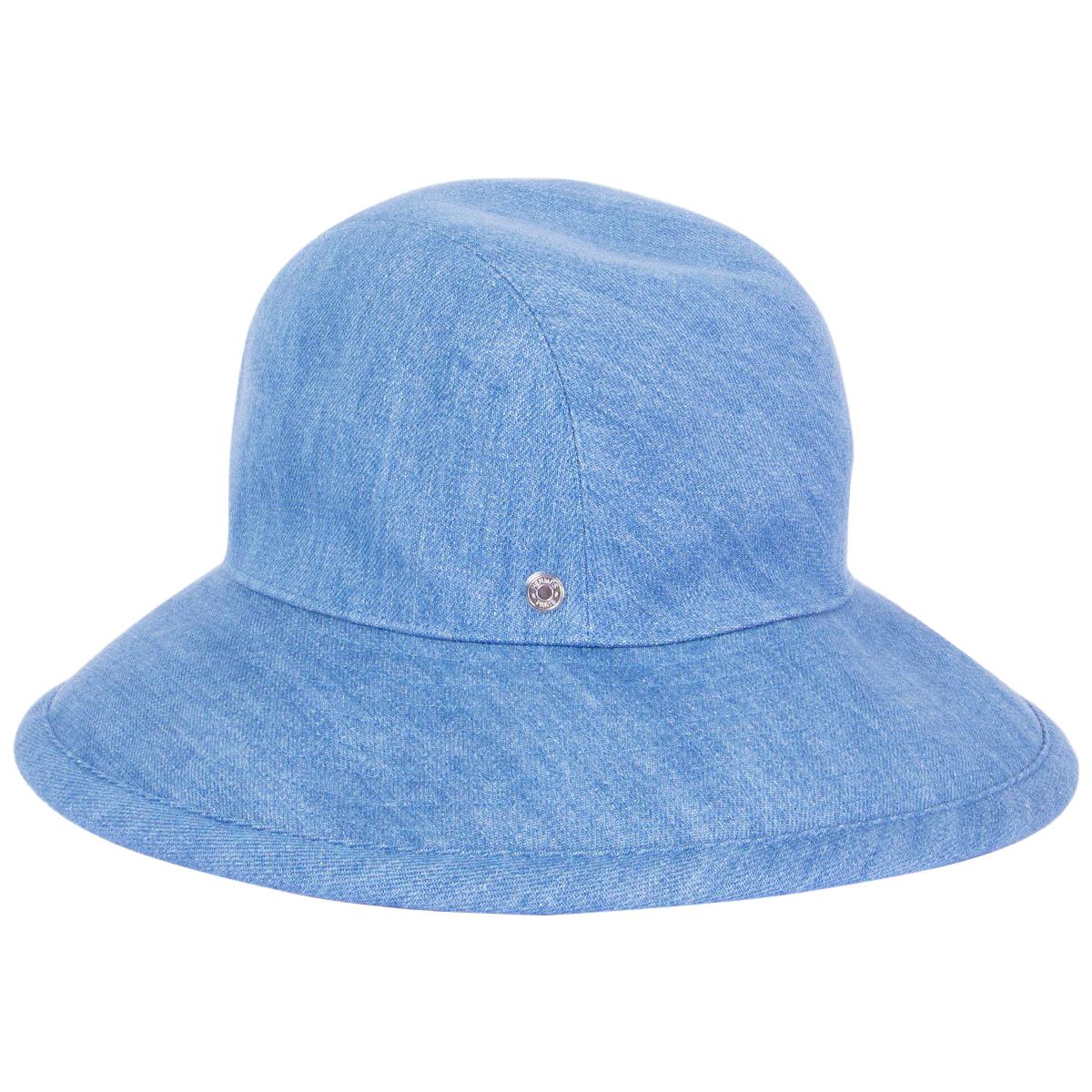 HERMES light blue cotton DENIM Wide Brimmed Bucket Hat S