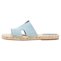 Hermes Hellblau Denim Antigua Espadrille Slides Größe 43