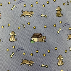 HERMES Light Blue Dog House Star Print Silk Tie 5084 PA