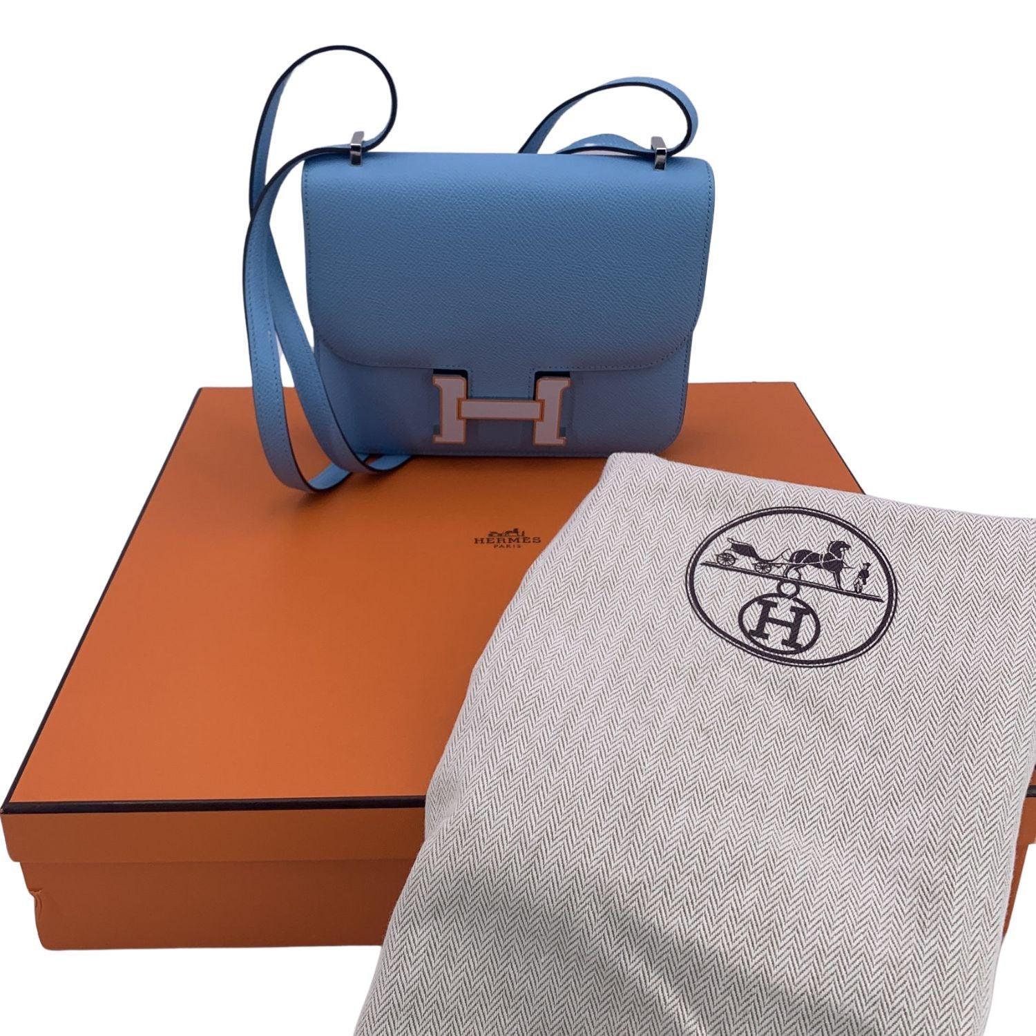 Hermes Light Blue Epsom Leather Constance 18 Shoulder Bag In Excellent Condition For Sale In Rome, Rome