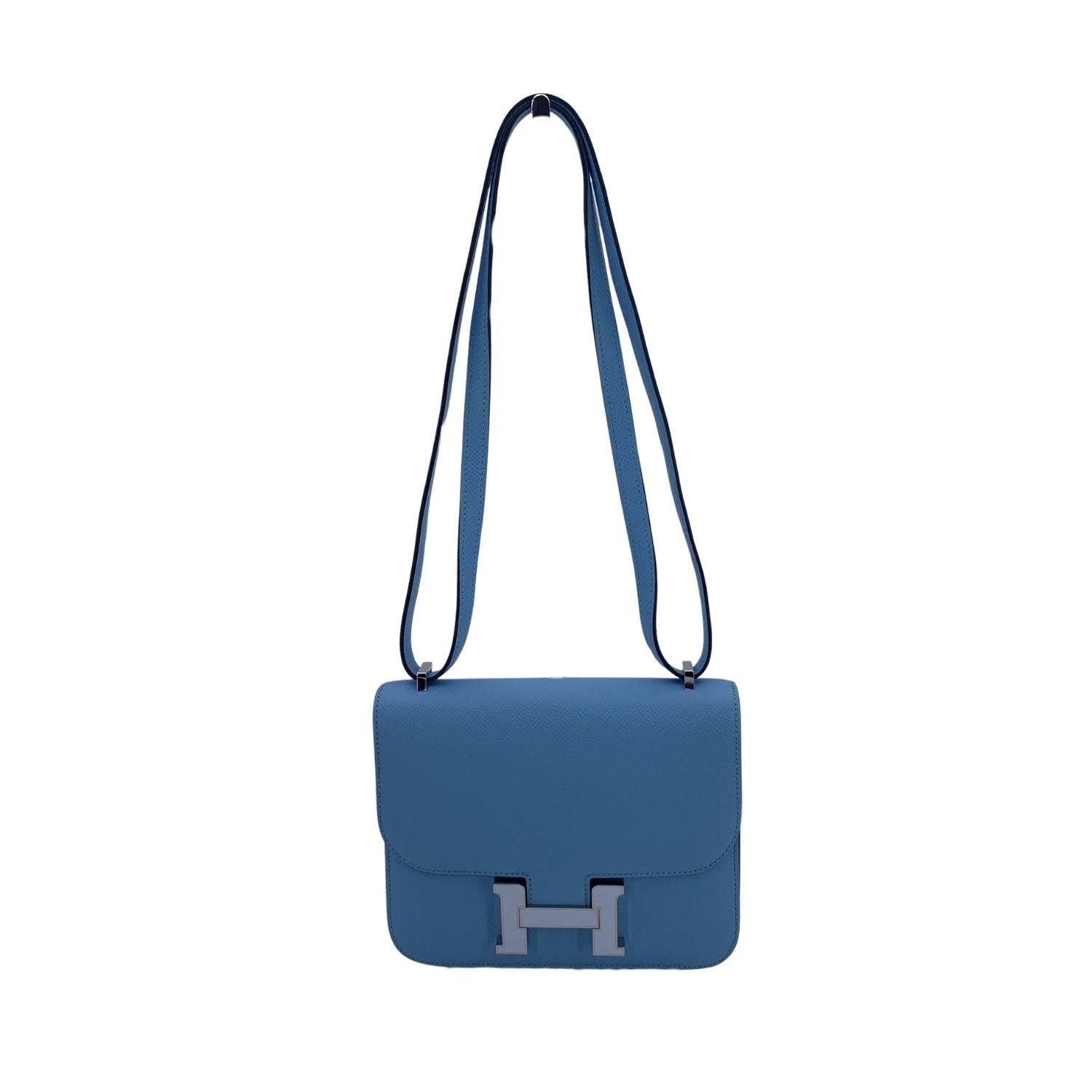 Hermes Light Blue Epsom Leather Constance 18 Shoulder Bag For Sale 4
