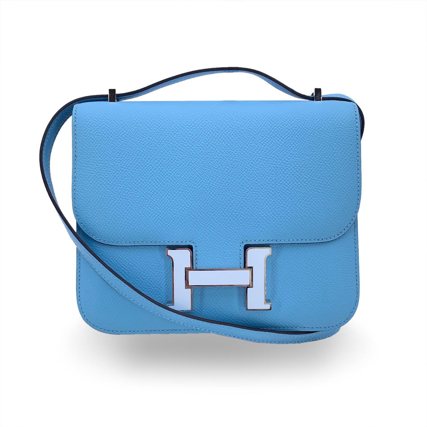 Hermes Light Blue Epsom Leather Constance 18 Shoulder Bag For Sale