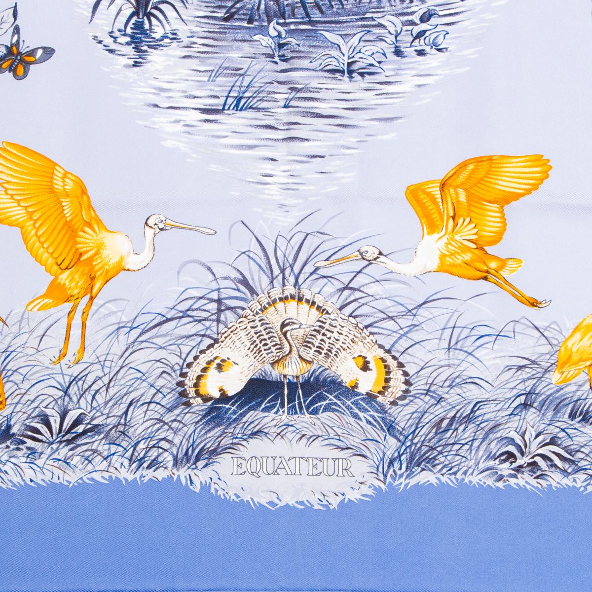 Hermes 'Equateur 90' scarf in light blue wash twill (100%) with details in beige, cognac and brown. Brand new with tag

Width 90cm (35.1in)
Height 90cm (35.1in)