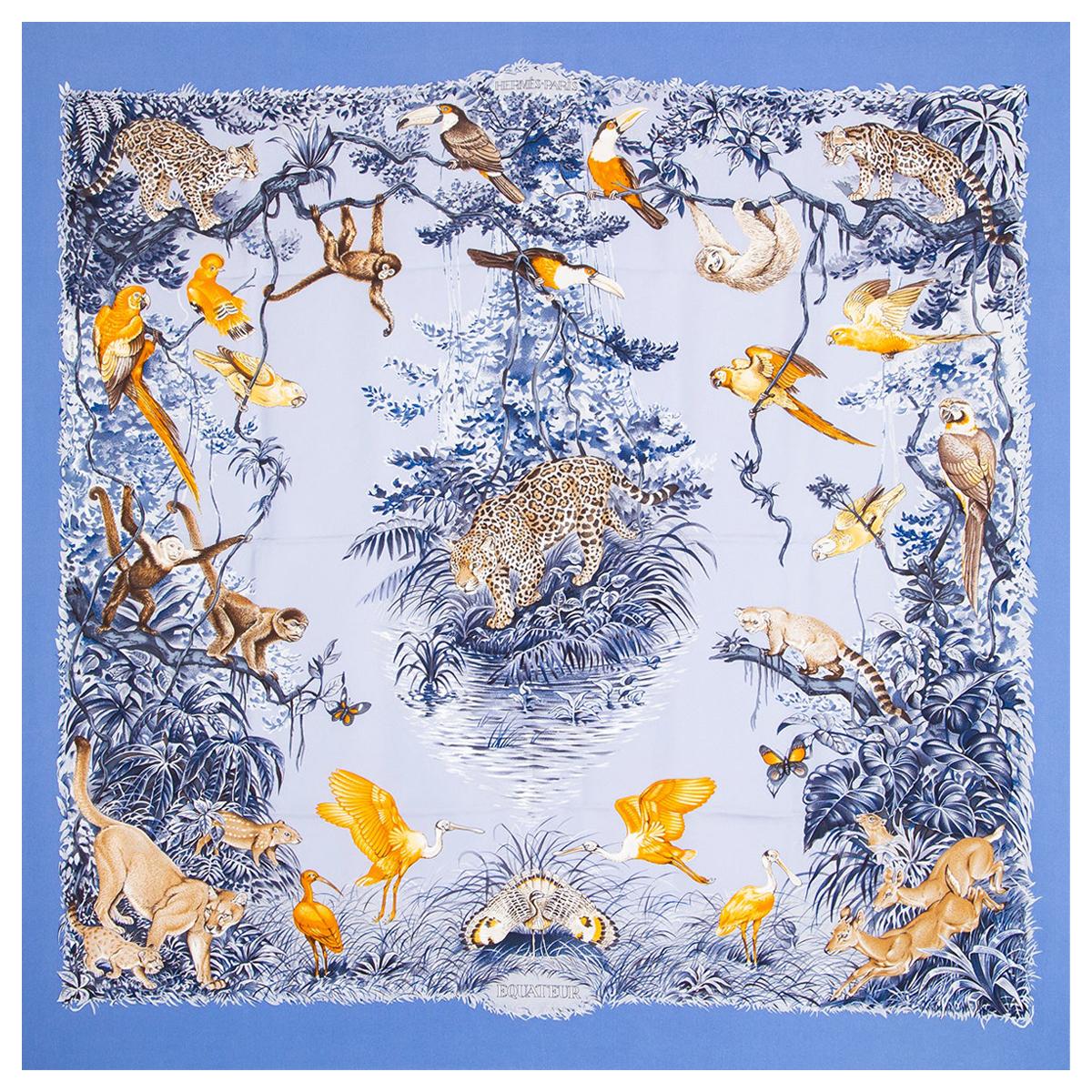 Hermes light blue EQUATEUR 90 silk WASH Scarf