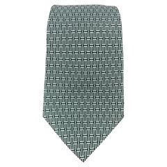 HERMES Light Blue & Forest Green Abstract H Print Silk Tie