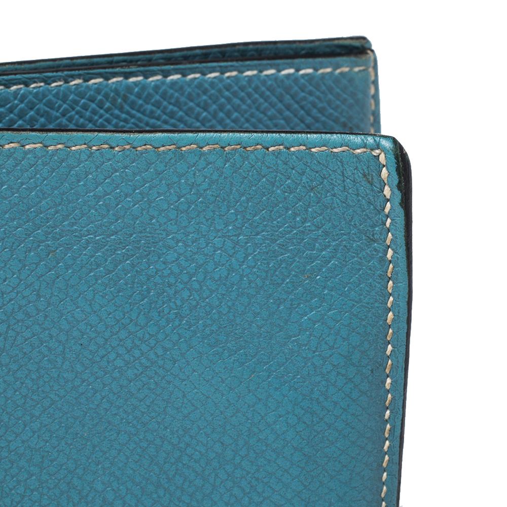 Hermes Light Blue Leather Bifold Compact Wallet In Good Condition In Dubai, Al Qouz 2