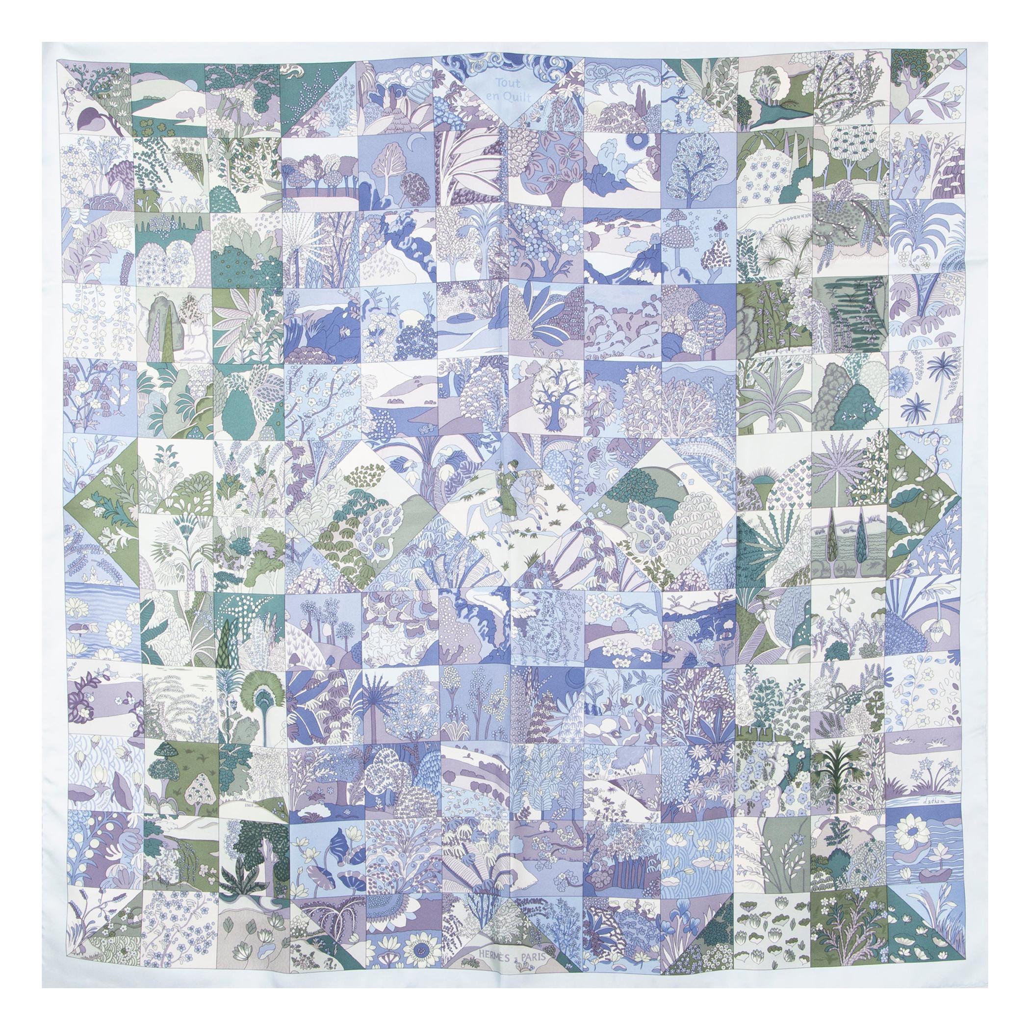 Hermes light blue lilac TOUT EN QUILT 90 silk twill Scarf