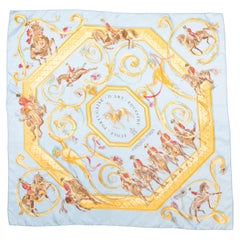 Hellblauer & mehrfarbiger Ecole Portugaise d'Art Seidenschal mit Equestre-Druck von Hermès