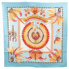 HERMES light blue silk BRAZIL 90 Twill Scarf 