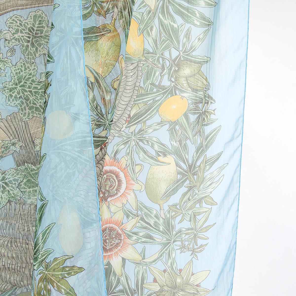 Women's or Men's HERMES light blue silk chiffon PASSIFLORES OBLONG MOUSSELINE Shawl Scarf For Sale
