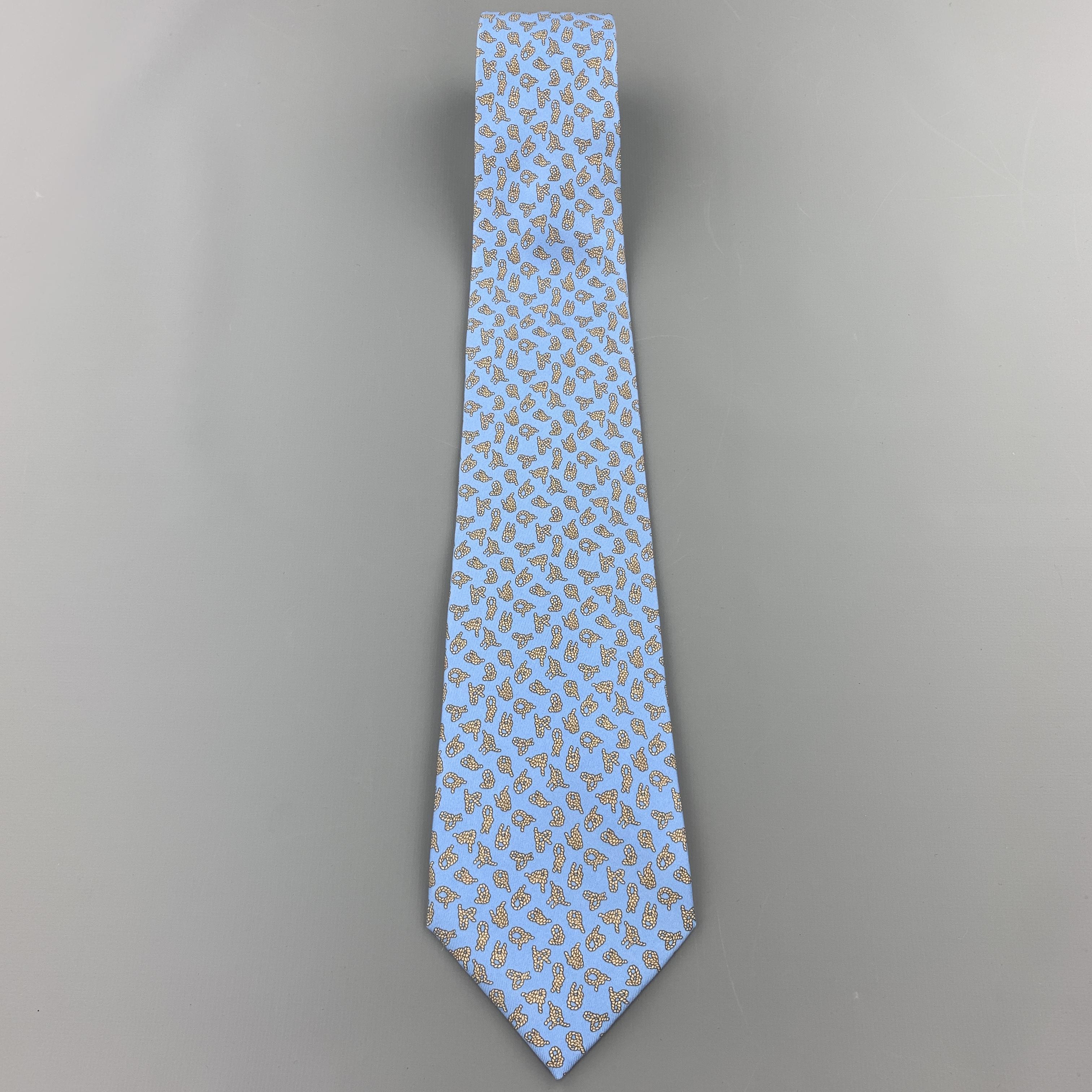 HERMES Light Blue Silk Knot Print Tie In Excellent Condition In San Francisco, CA