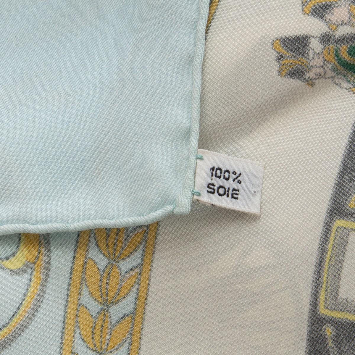 HERMES light blue silk twill LA PROMENADE DE LONGCHAMPS 90 Scarf 1