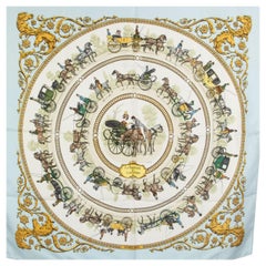 HERMES light blue silk twill LA PROMENADE DE LONGCHAMPS 90 Scarf