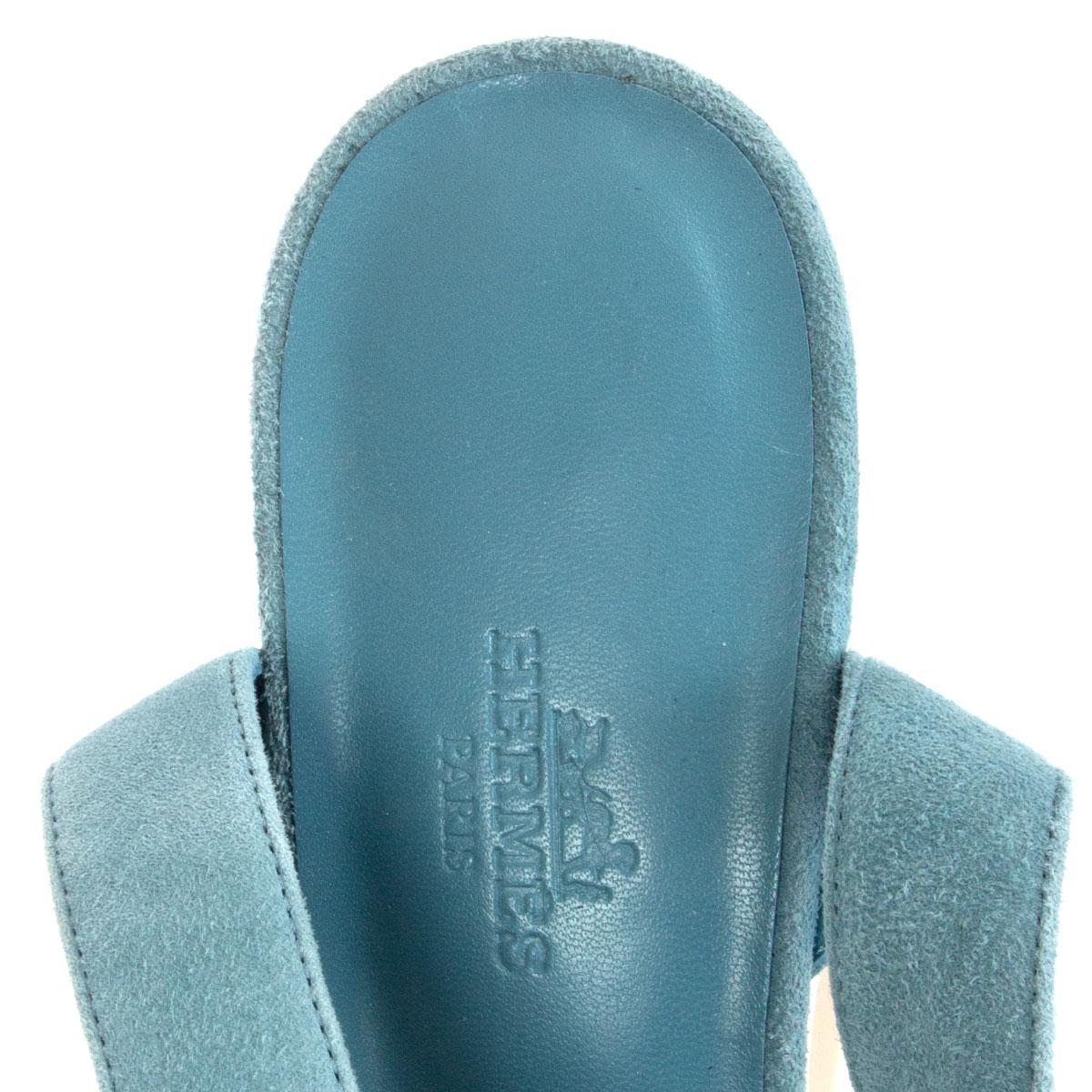 Gray HERMES light blue suede TENDRESSE Cloud Wedge Platform Sandals Shoes 38.5