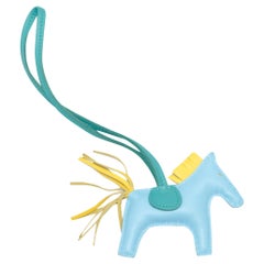 Hermes Light Blue & Yellow Horse Keychain