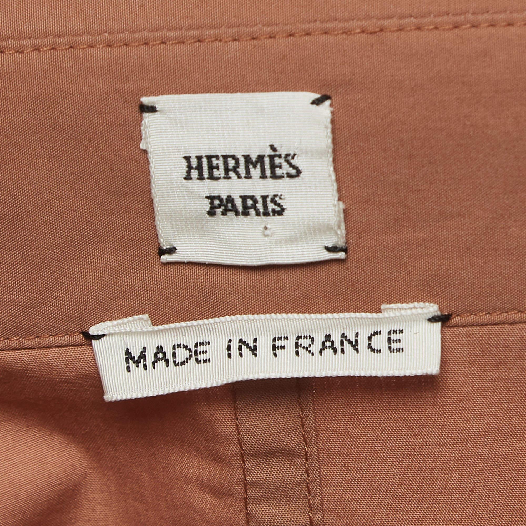 Women's Hermès Light Brown Cotton Belted Short Dress S For Sale