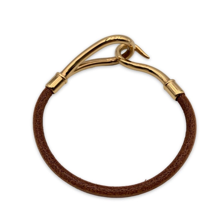 Hermes Light Brown Leather Gold Metal Jumbo Hook Bracelet at 1stDibs   hermes string bracelet, hermes thin bracelet, hermes jumbo hook bracelet