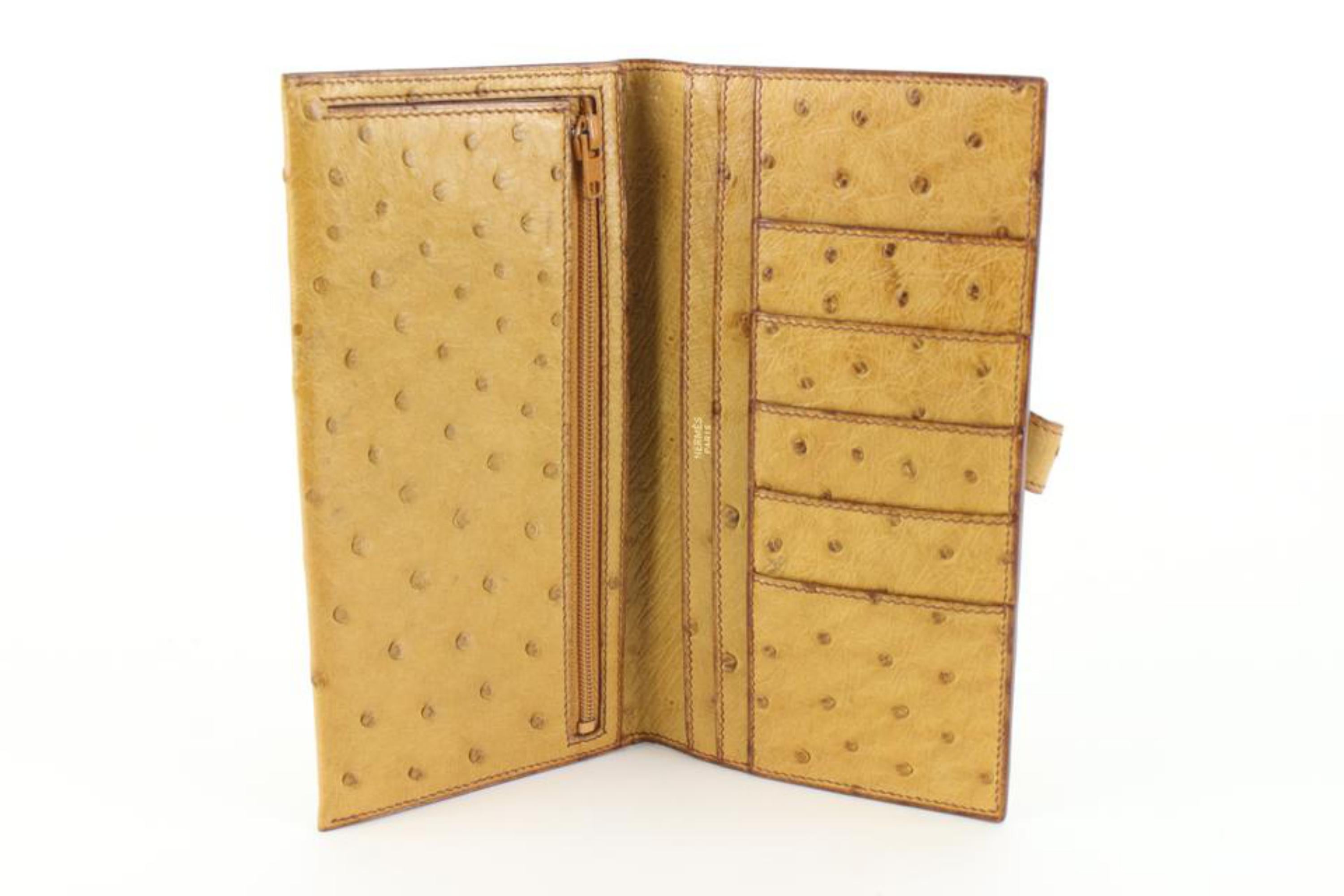 Hermès Light Brown Ostrich Bearn Long Bifold 3H97a 3