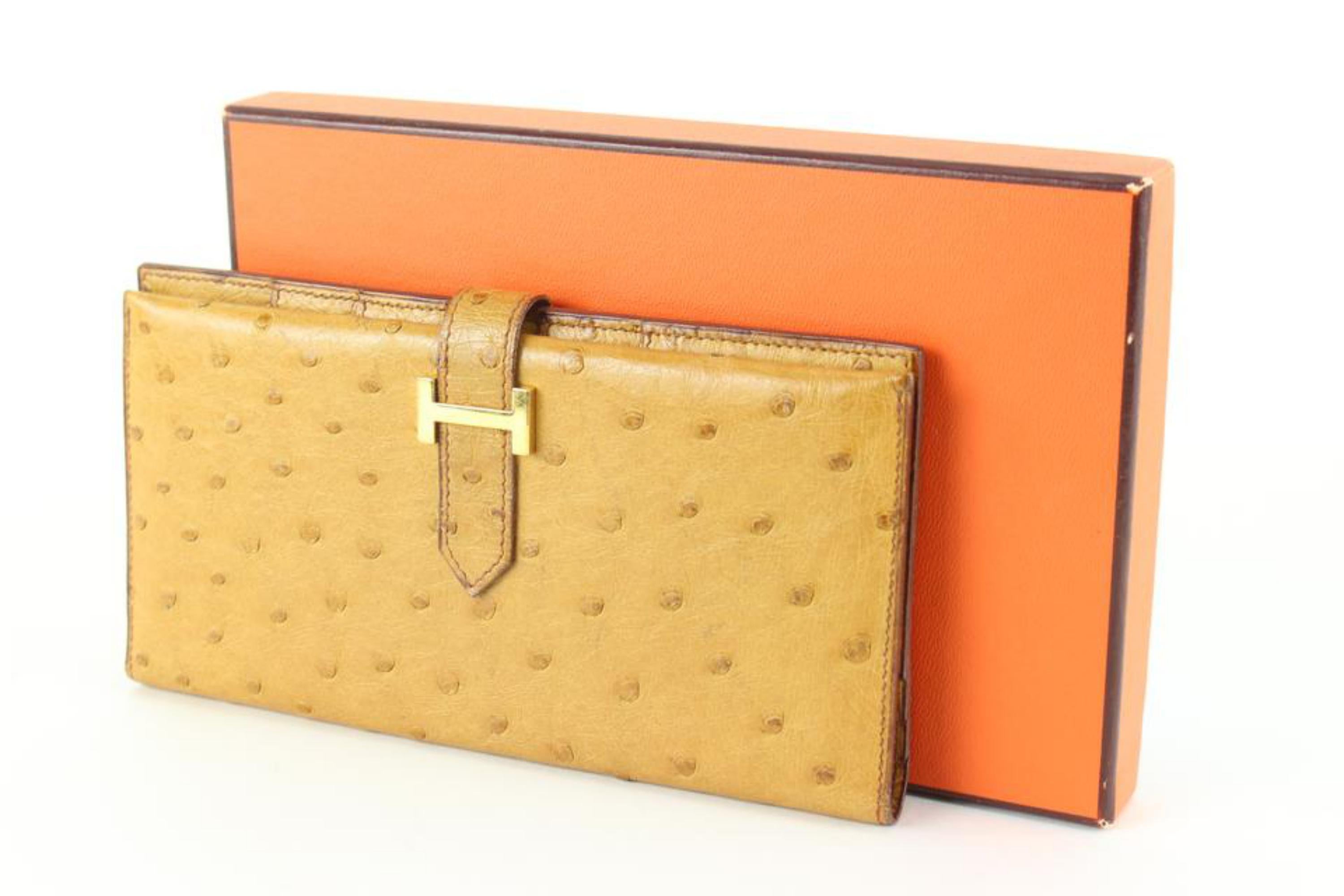 Hermès Light Brown Ostrich Bearn Long Bifold 3H97a 5