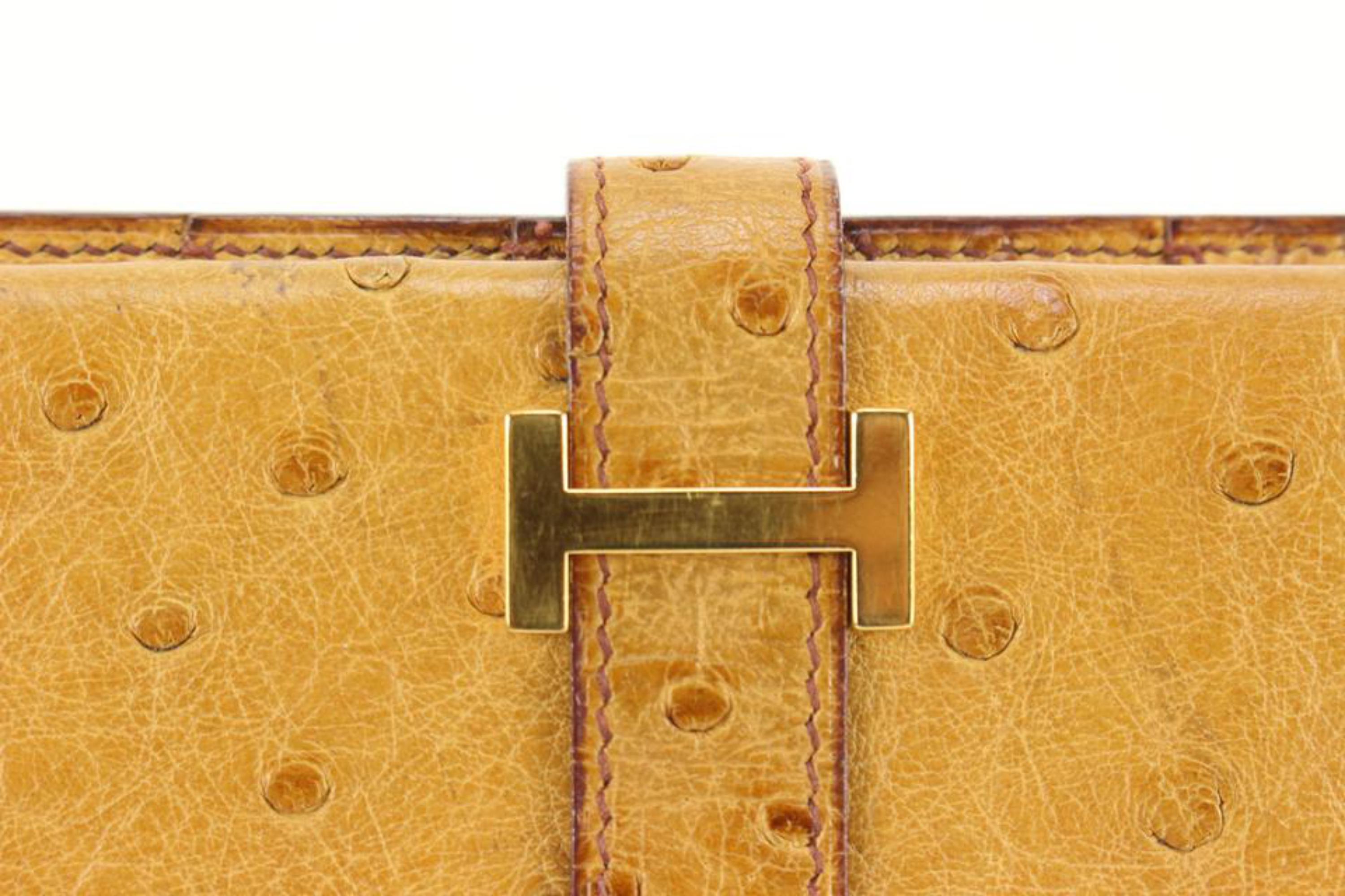 Hermès Light Brown Ostrich Bearn Long Bifold 3H97a In Good Condition In Dix hills, NY