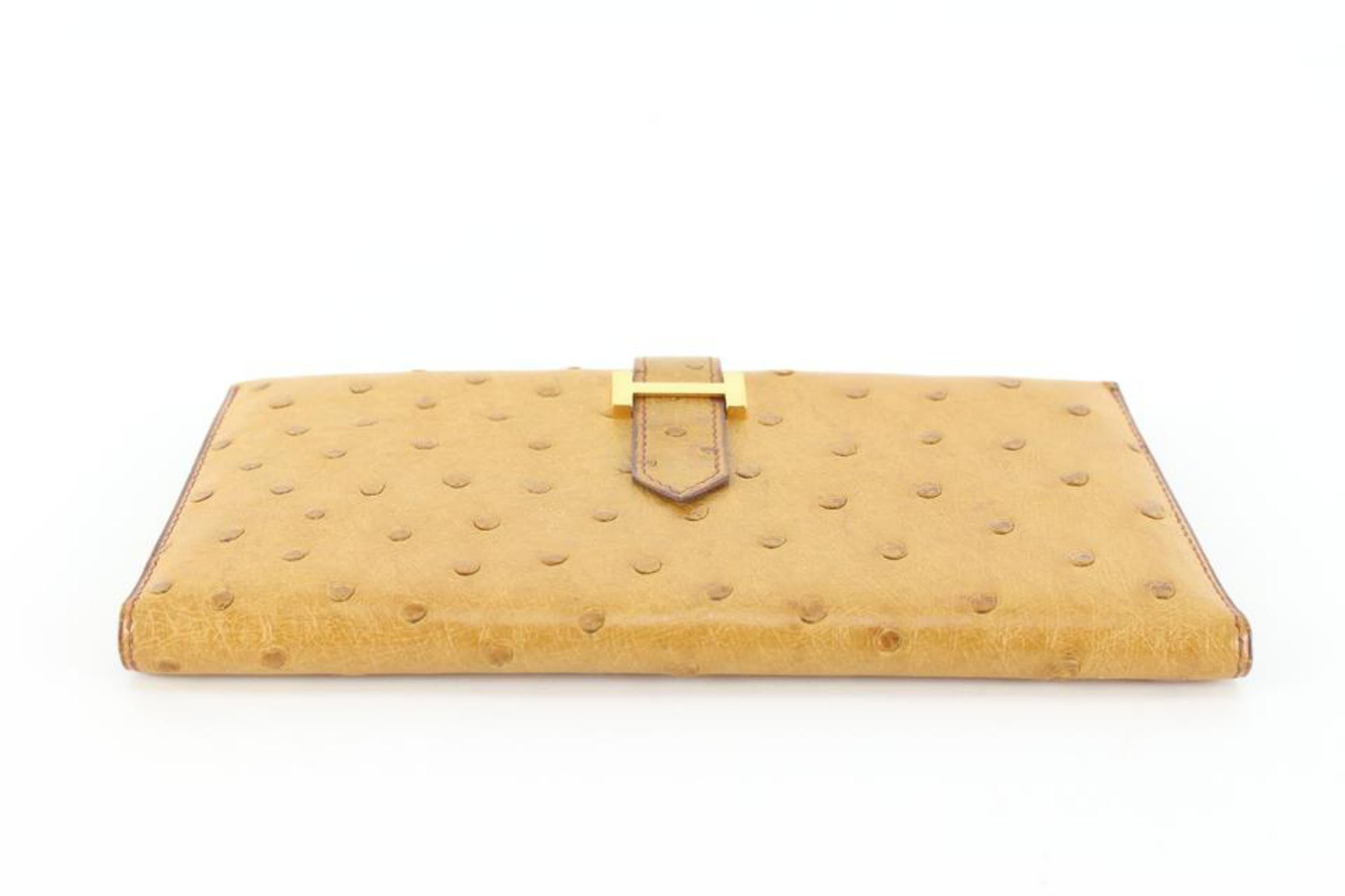Women's Hermès Light Brown Ostrich Bearn Long Bifold 3H97a