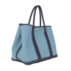 HERMES light & dark blue Toile H Canvas & Negonda GARDEN PARTY 36 Bag