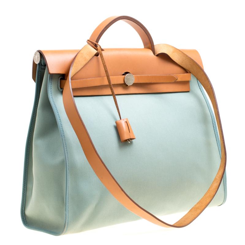 Hermes Light Green Canvas and Leather Herbag Zip 39 Bag 5