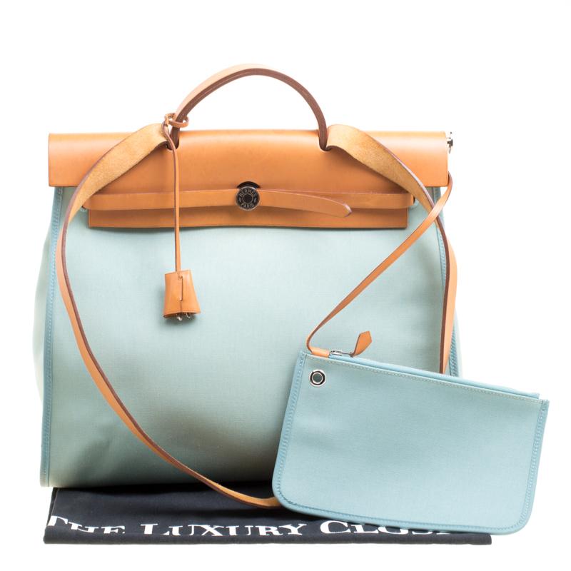 Hermes Light Green Canvas and Leather Herbag Zip 39 Bag 7