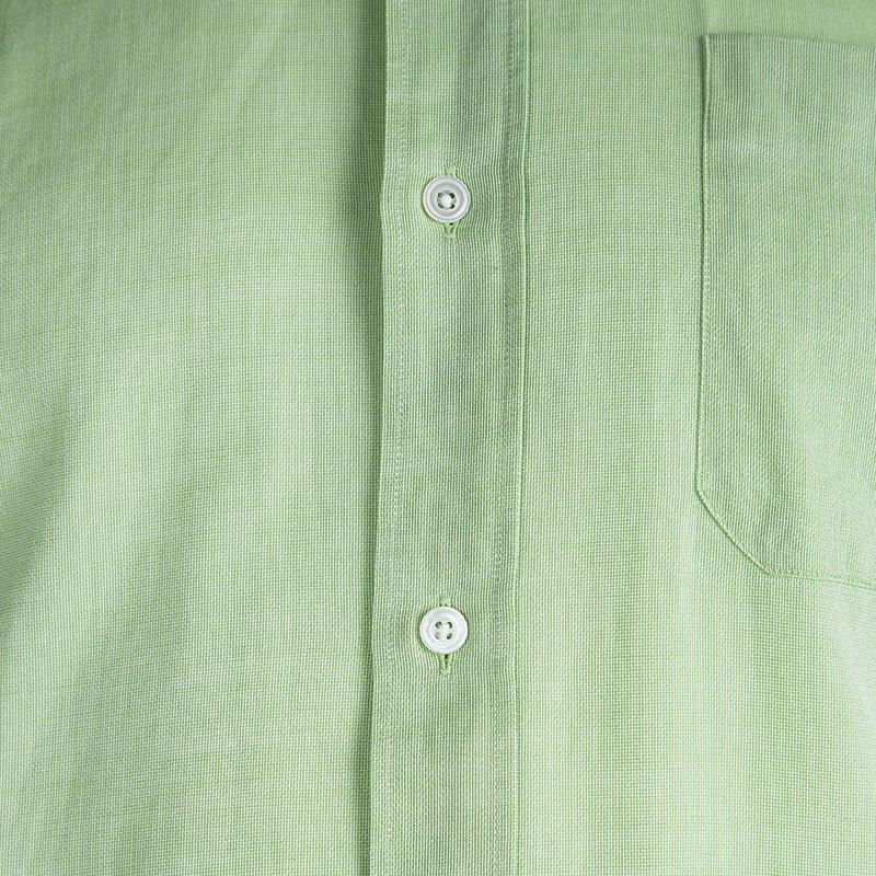 Hermes Light Green Cotton Textured Long Sleeve Button Down Shirt L In Excellent Condition In Dubai, Al Qouz 2