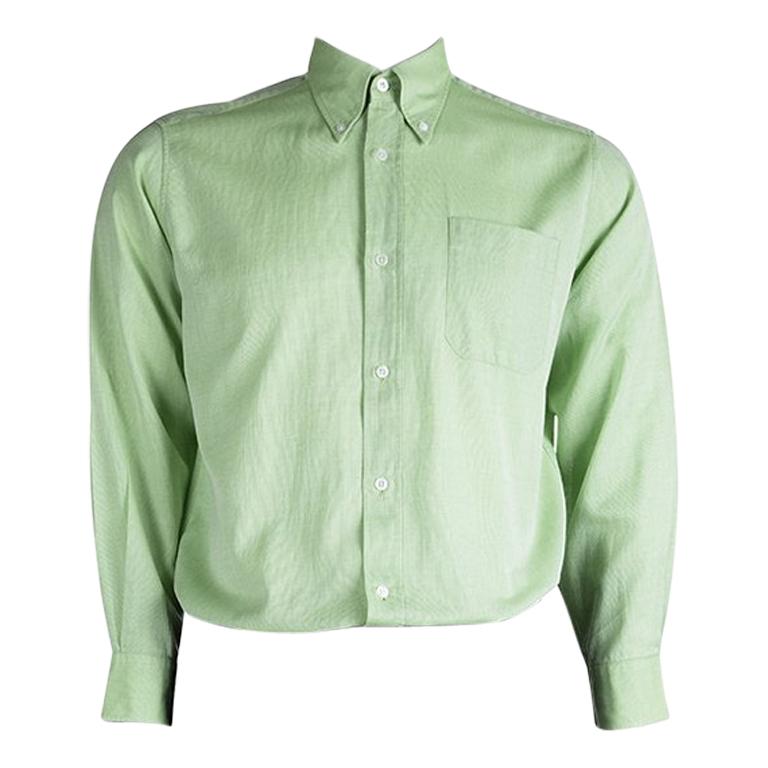 Hermes Light Green Cotton Textured Long Sleeve Button Down Shirt L