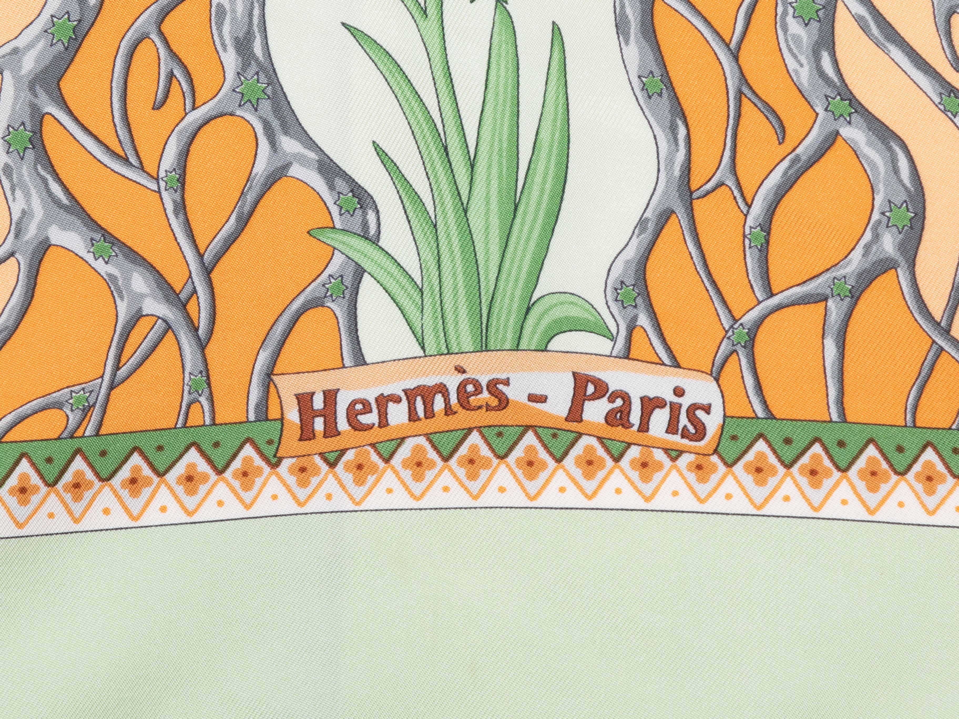 Hermes Light Green & Multicolor Axis Mundi Silk Scarf In Good Condition In New York, NY