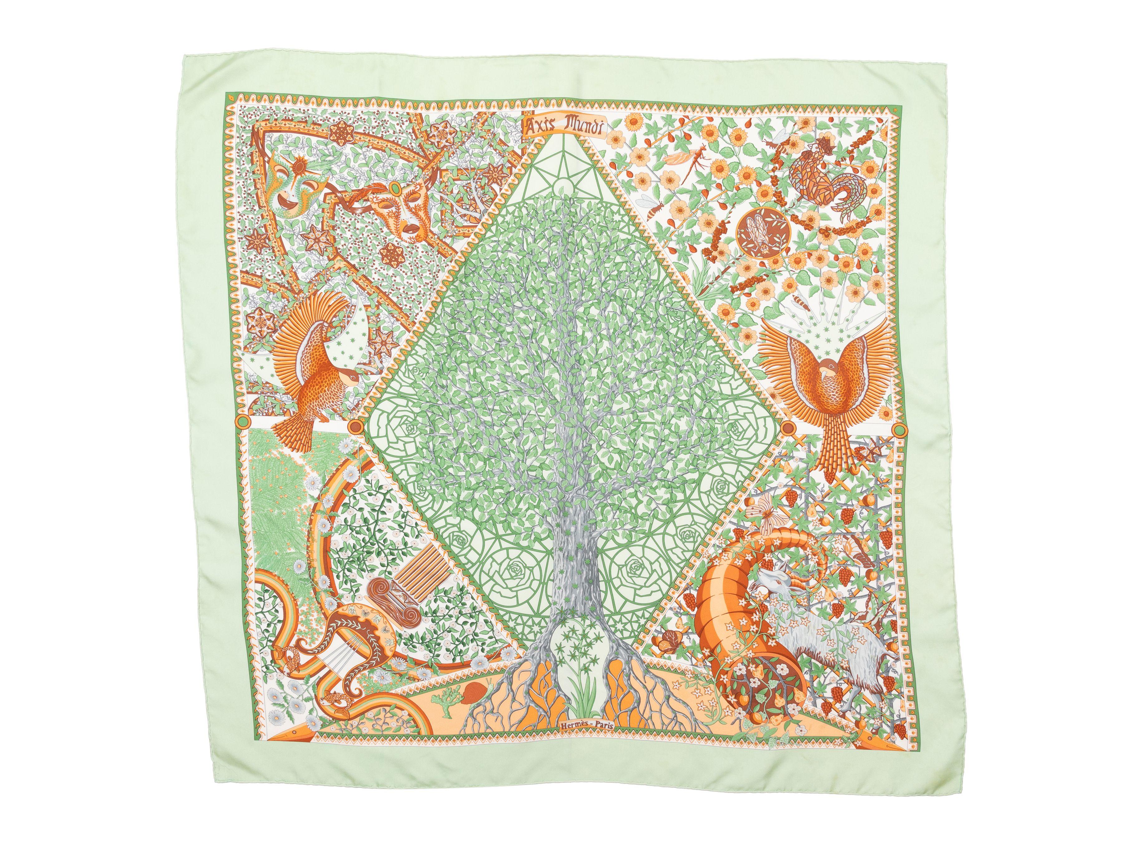 Women's Hermes Light Green & Multicolor Axis Mundi Silk Scarf