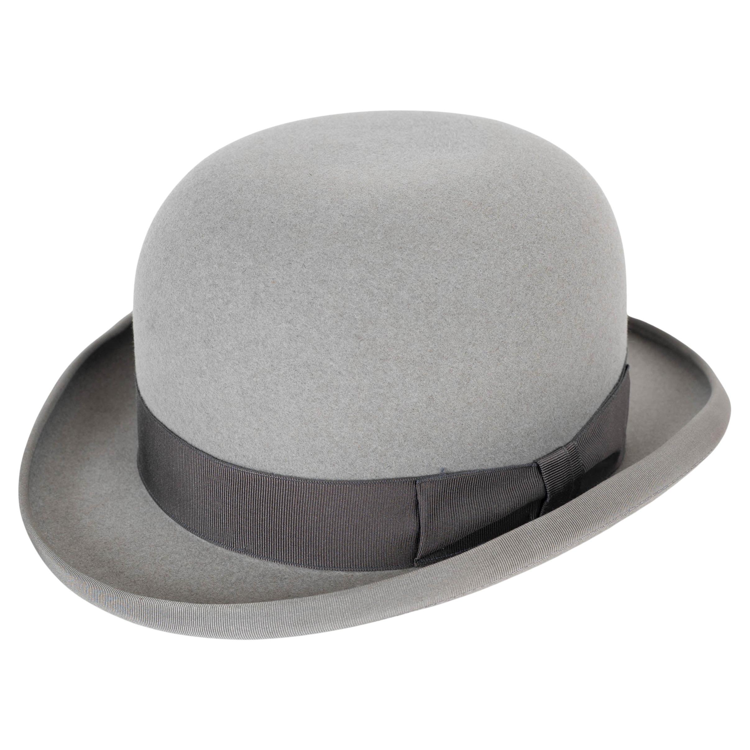 HERMES light grey wool 2010 FELT BOWLER Hat 57 For Sale