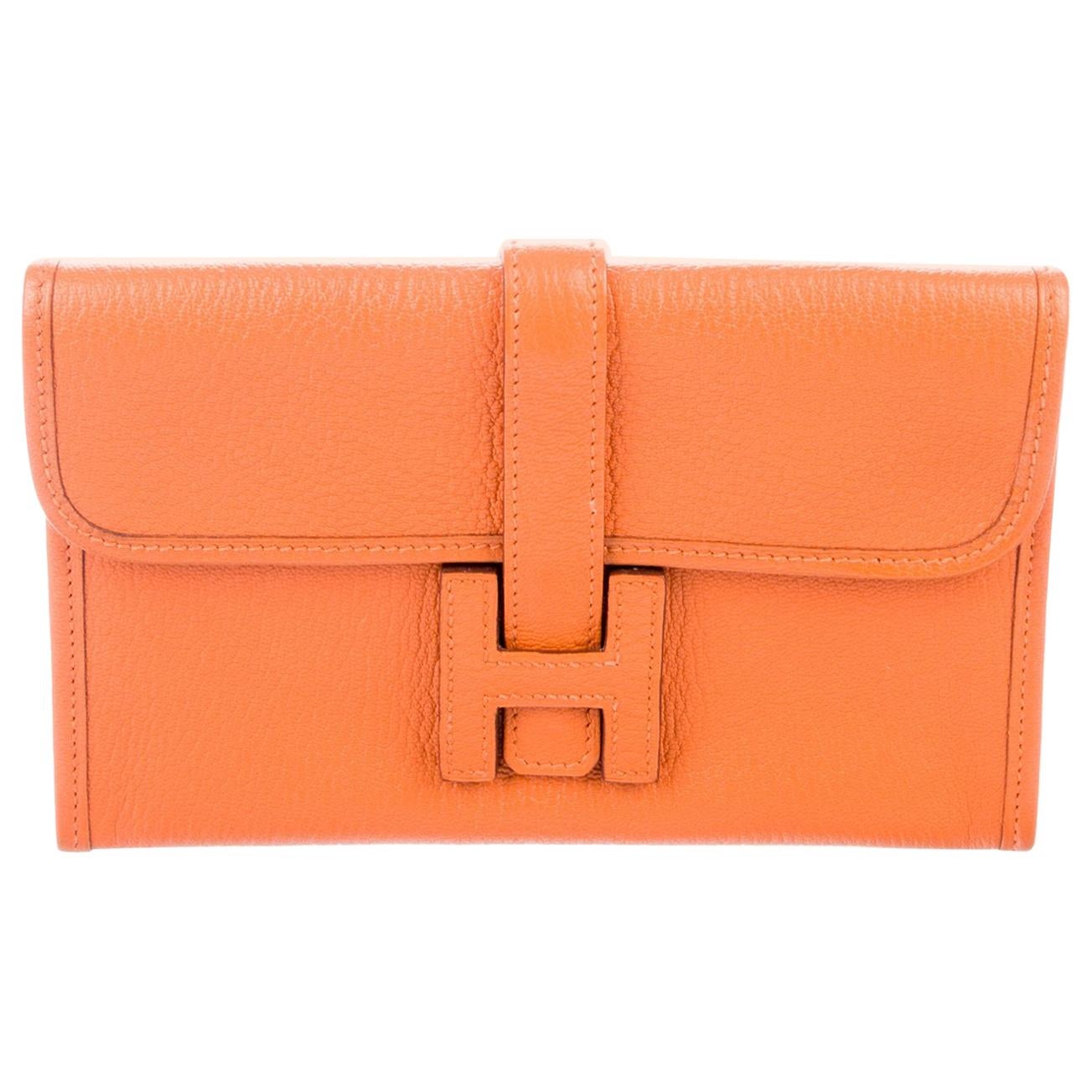 Hermes Light Orange Leather 'H' Jige Small Mini Logo Evening Clutch Flap Bag