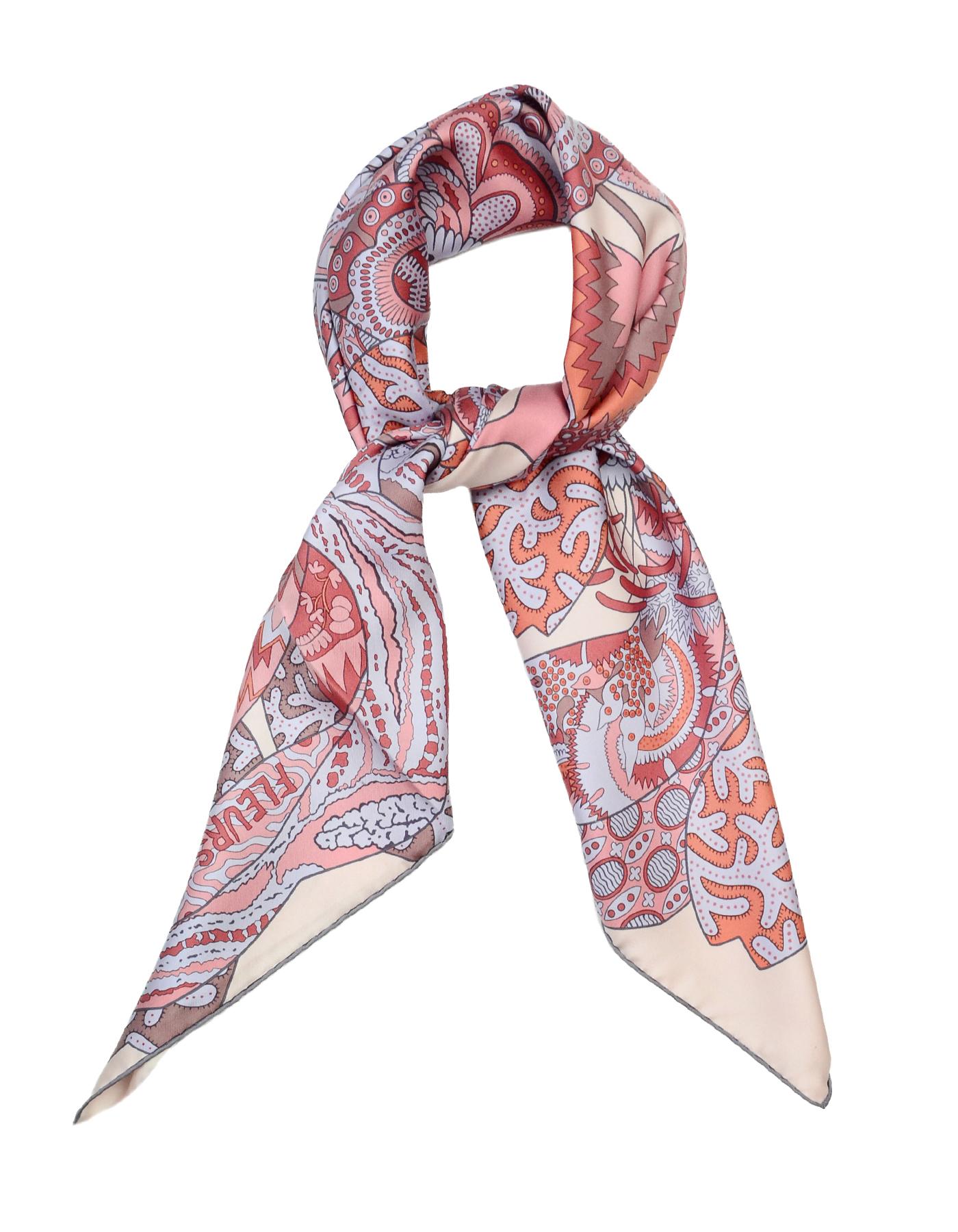 Hermes Light Pink/Lavender/Burgundy Fleurs D'Indiennes 90cm Silk Scarf In Box

Made In:  France
Color: Light pink, lavender, burgundy 
Materials: 100% silk
Overall Condition: Excellent condition, in original box 
Estimated Retail: $395 +