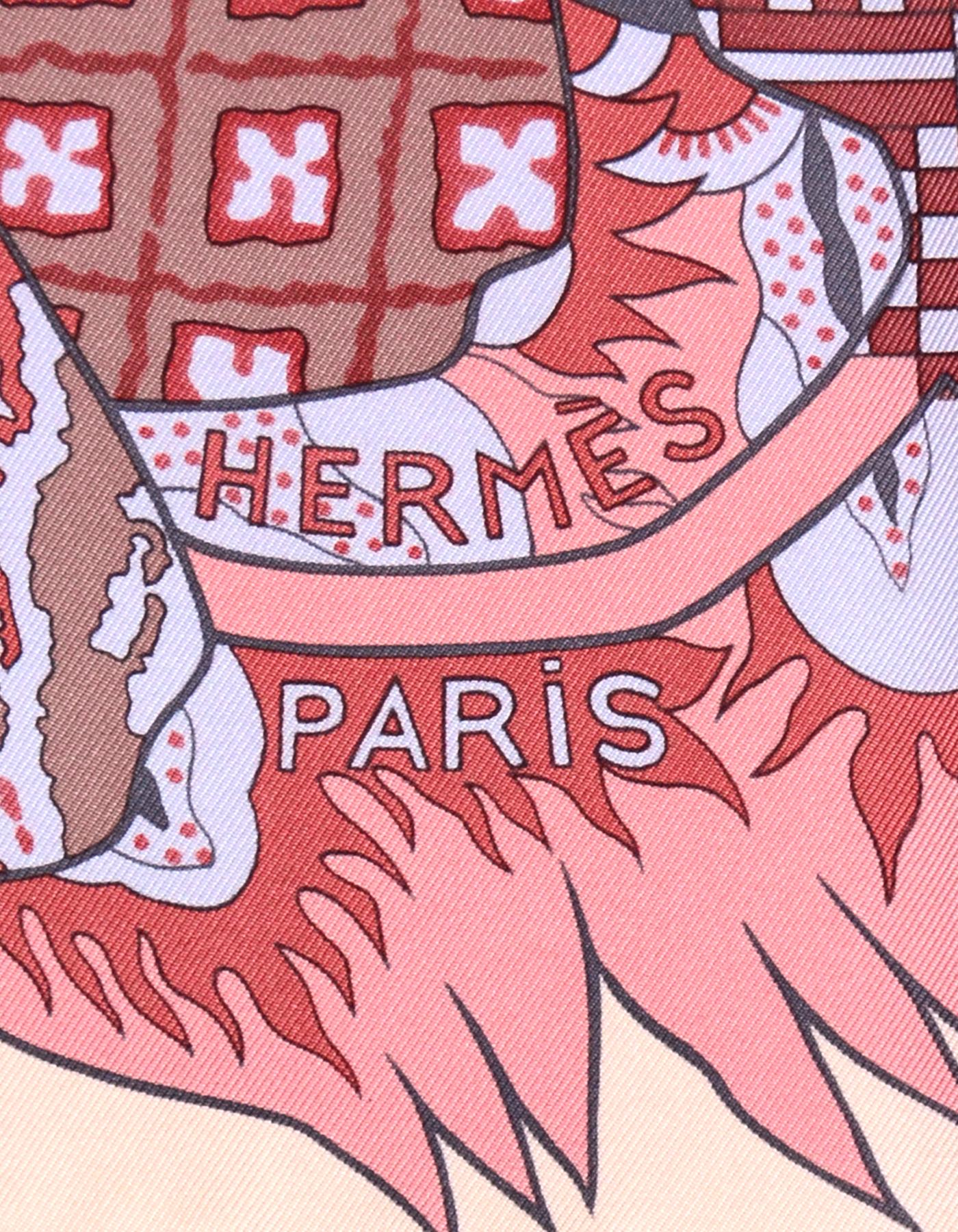Hermes Light Pink/Lavender/Burgundy Fleurs D'Indiennes 90cm Silk Scarf In Box In Excellent Condition In New York, NY