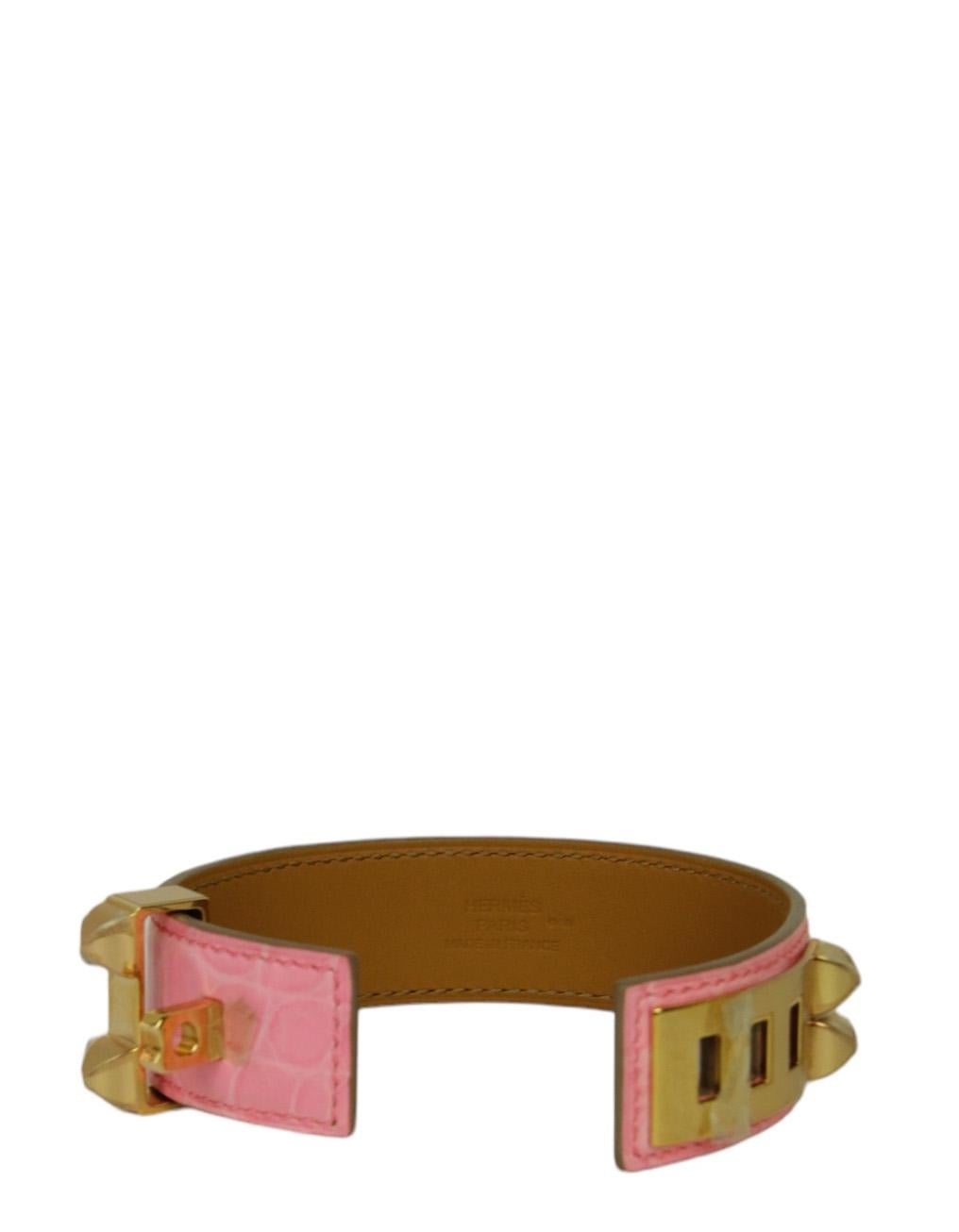 Women's Hermes Light Pink/Rose Gold Crocodile Collier de Chien 24 Bracelet sz T3 For Sale