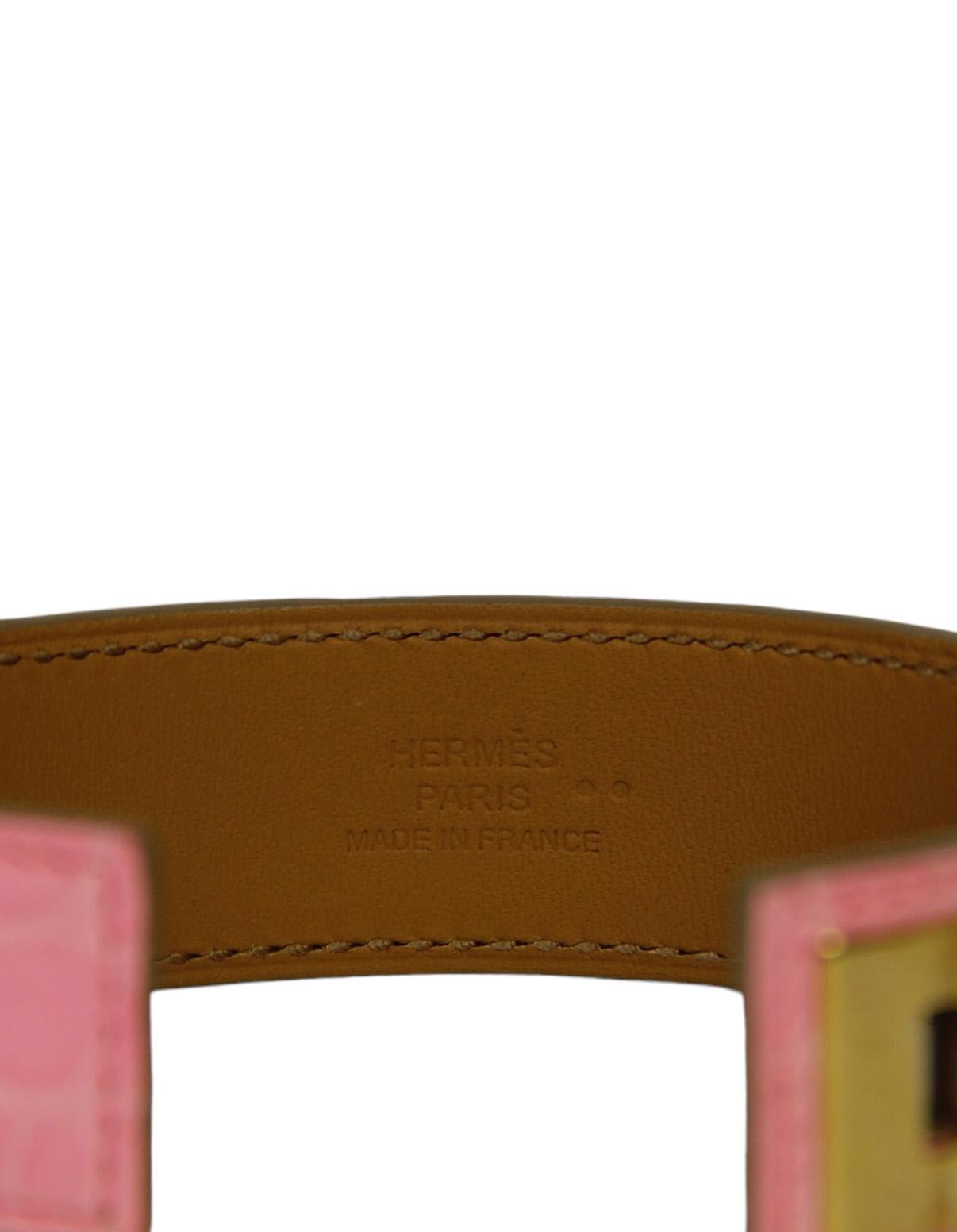 Hermes Light Pink/Rose Gold Crocodile Collier de Chien 24 Bracelet sz T3 For Sale 2